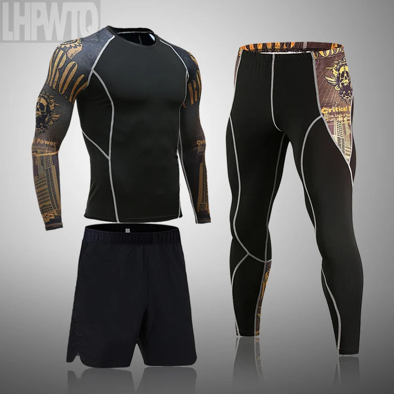 Men's Memories but Unique MMA rash guard sports suit, quick-drying compression clothing for fitness training and thermal underwear leggings.