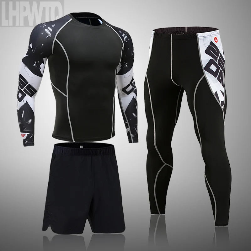 Men's Memories but Unique MMA rash guard sports suit, quick-drying compression clothing, thermal leggings for fitness training.