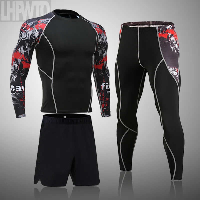 Men's Sports Suit MMA rashgard male Quick drying Sportswear Compression Clothing Fitness Training kit Thermal Underwear leggings - Robyn Honor Co 