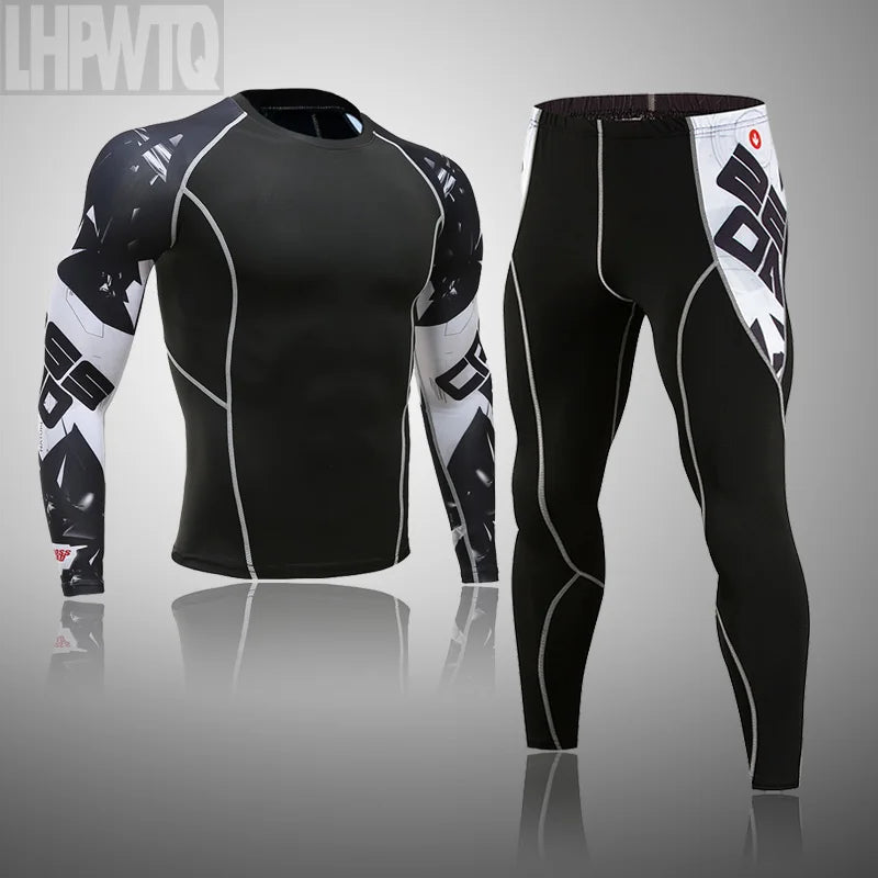 Memories but Unique men's MMA rashguard sports suit with quick-drying compression clothing and thermal leggings for fitness training.