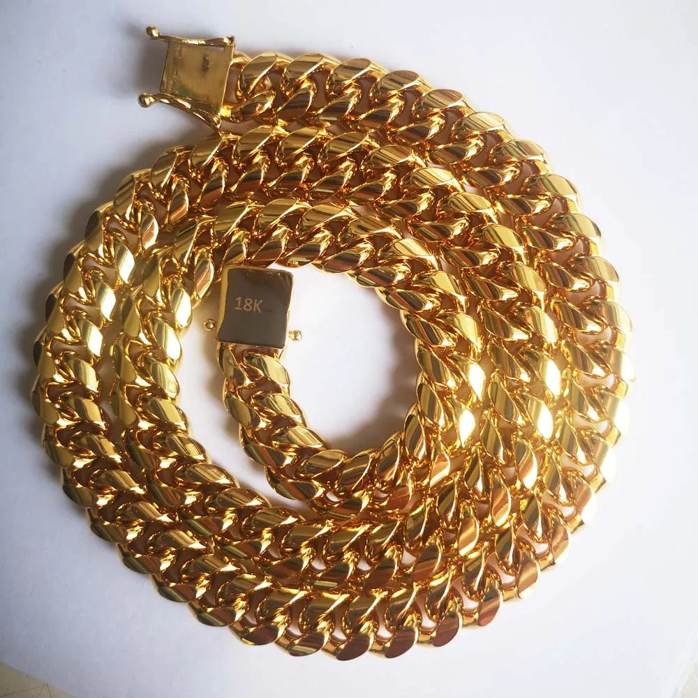 Stainless steel Miami Cuban chain necklace with casting dragon lock clasp, men's jewelry by Memories but Unique, in various lengths