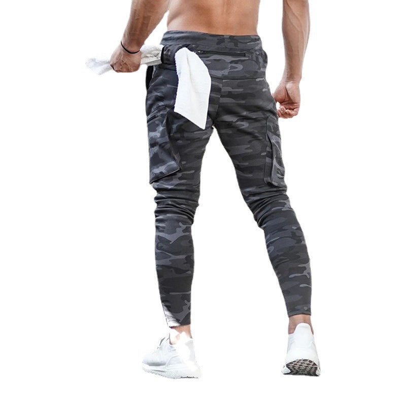 Men's casual camouflage sports overalls by Memories but Unique, featuring cotton fabric, zipper details, and versatile running fitness style.