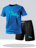 Memories men's casual sports shorts set with breathable fabric, includes T-shirt and shorts in retro style, comfortable and stylish.