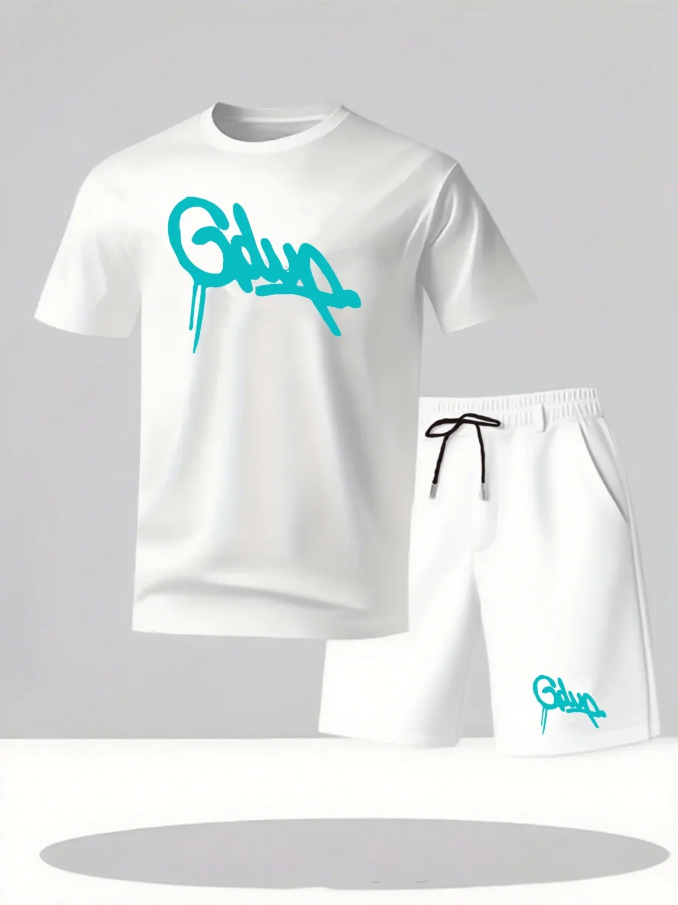 Memories but unique men's casual sports shorts set with breathable fabric, featuring a short sleeve T-shirt and matching shorts.