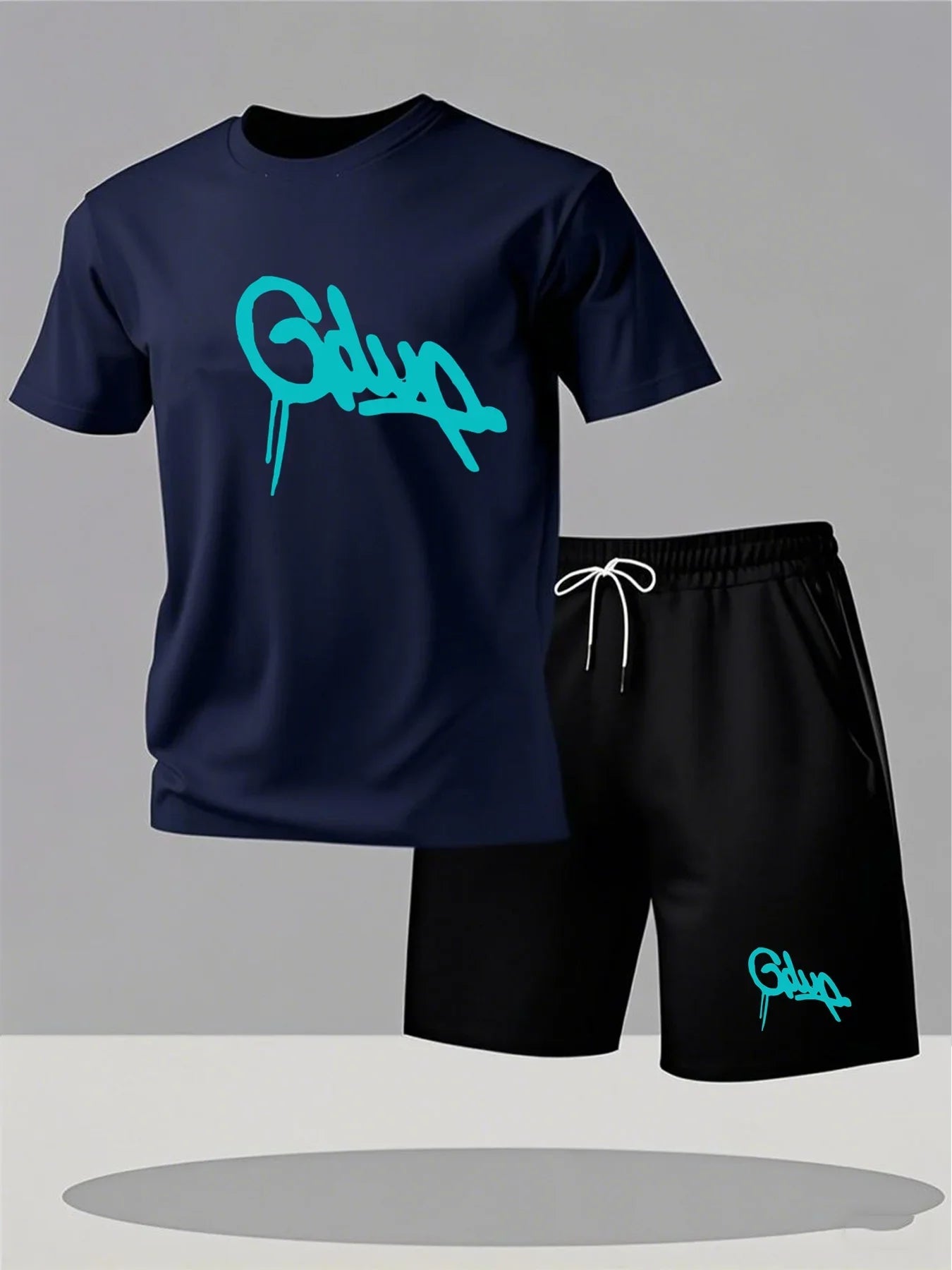Memories men's casual sports shorts and T-shirt set, breathable and retro style, featuring comfortable short sleeves and stylish design.