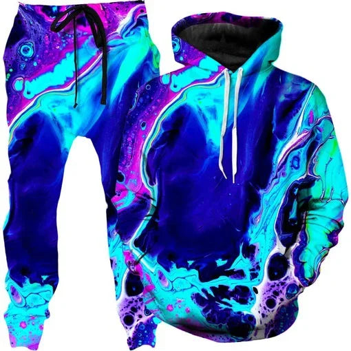 Colorful abstract mandala 3D print hoodie and sweatpants set for men, featuring vibrant designs and comfortable fit.
