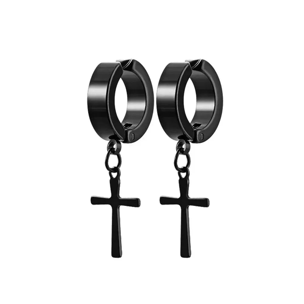 Two pairs of punk-style magnetic ear studs with cross designs, non-piercing earrings for men, by Memories but unique.