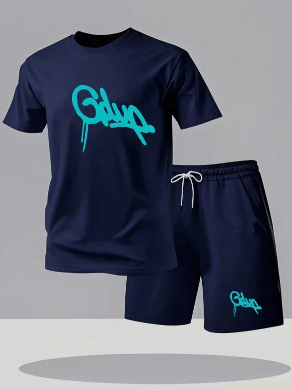 Memories but unique men's sports shorts and casual T-shirt set in retro style, breathable fabric, perfect for sporty or casual wear.