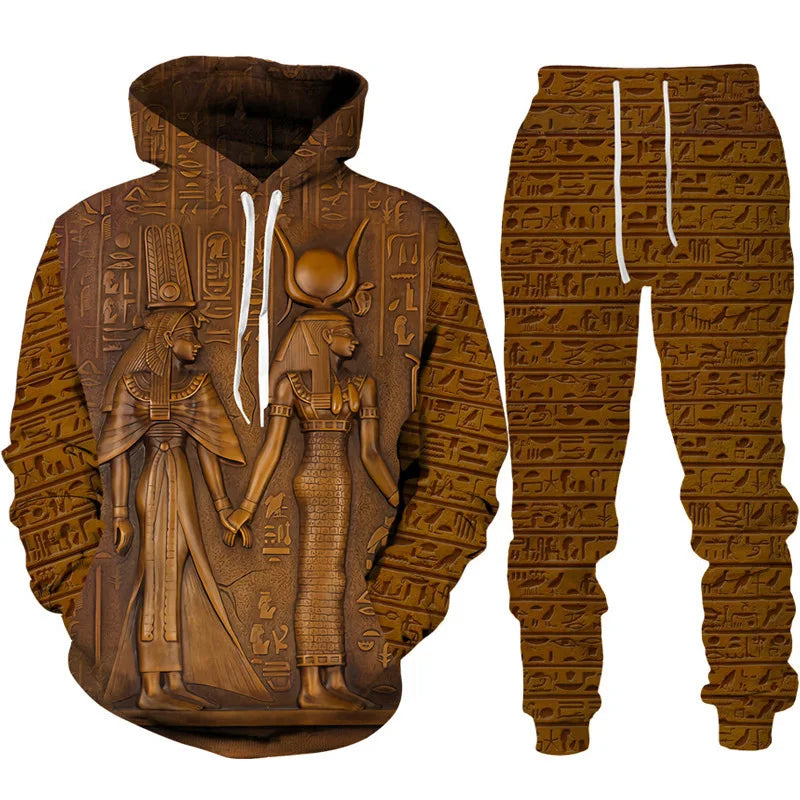 Colorful abstract mandala 3D print hoodie and sweatpants set for men, with vibrant design, comfortable outdoor tracksuit from Memories but unique.