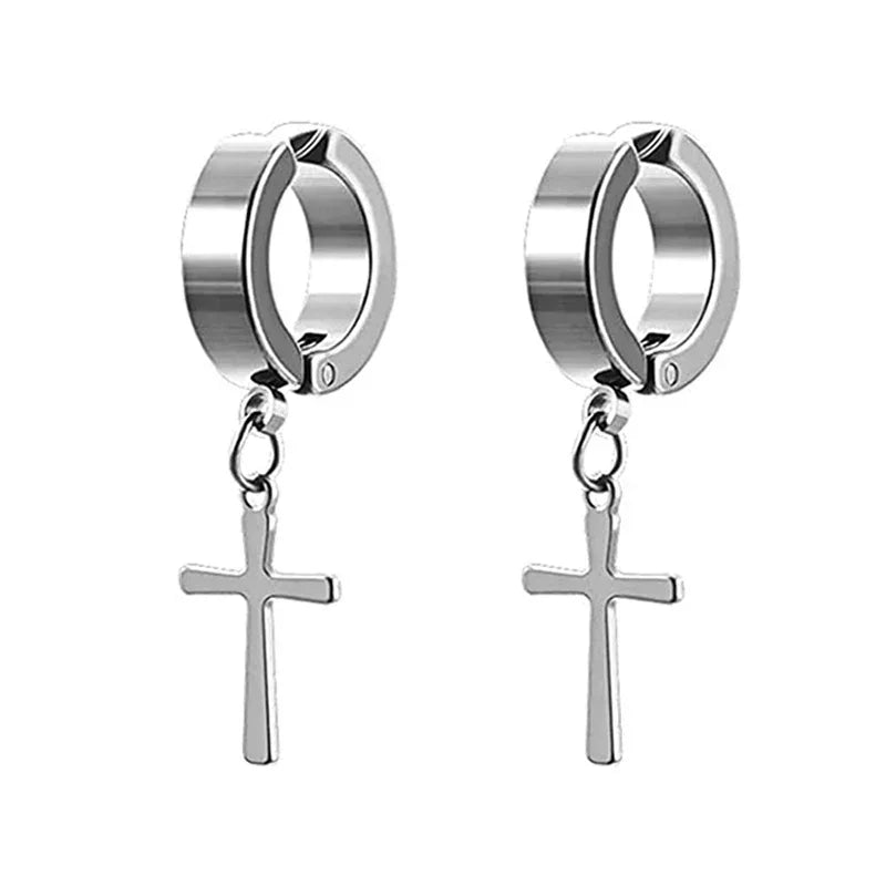Two pairs of Memories but Unique punk magnetic ear studs with cross designs, non-piercing earrings for men and boys.