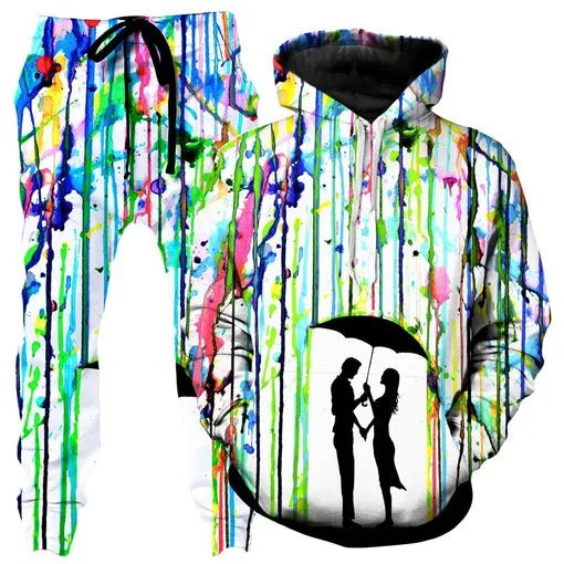 Colorful abstract mandala 3D print hoodie and sweatpants set for men, featuring vibrant designs and comfortable outdoor tracksuit style.