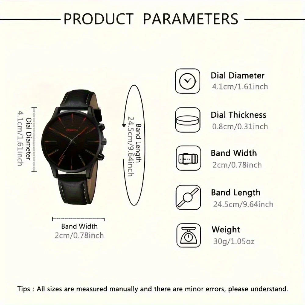 Set of four casual men's quartz watches with leather straps, ideal gift from Memories but Unique.