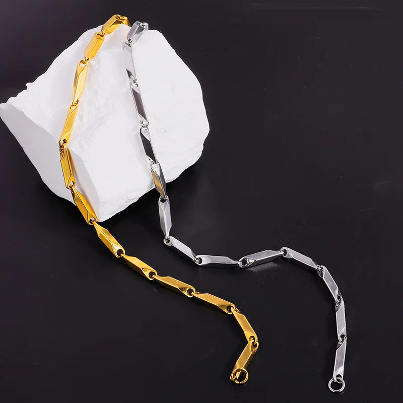 Mens geometric rhombus chain bracelet with stainless steel links, adjustable length, casual style by Memories but unique.