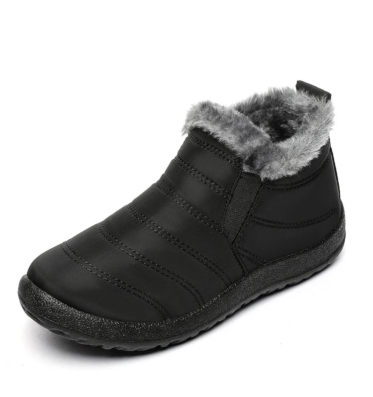 Men’s waterproof slip-on winter ankle boots with fur lining, ideal for snow and cold weather, from Memories but Unique.