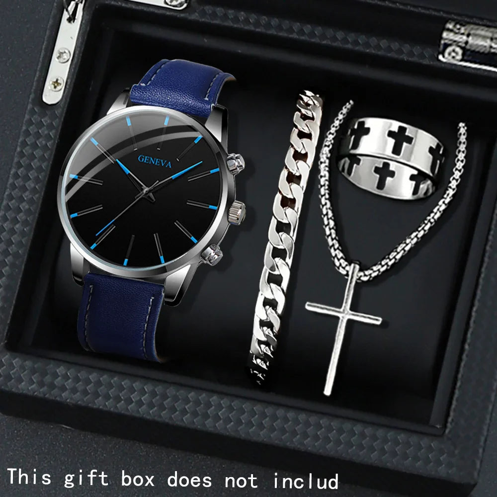 Set of four casual men's quartz watches with leather straps from Memories but Unique, ideal gift for men