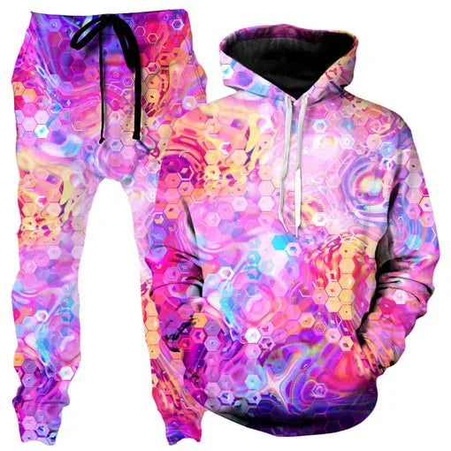 Colorful abstract mandala 3D print hoodie and sweatpants set for men, featuring vibrant designs and comfortable outdoor tracksuit style.
