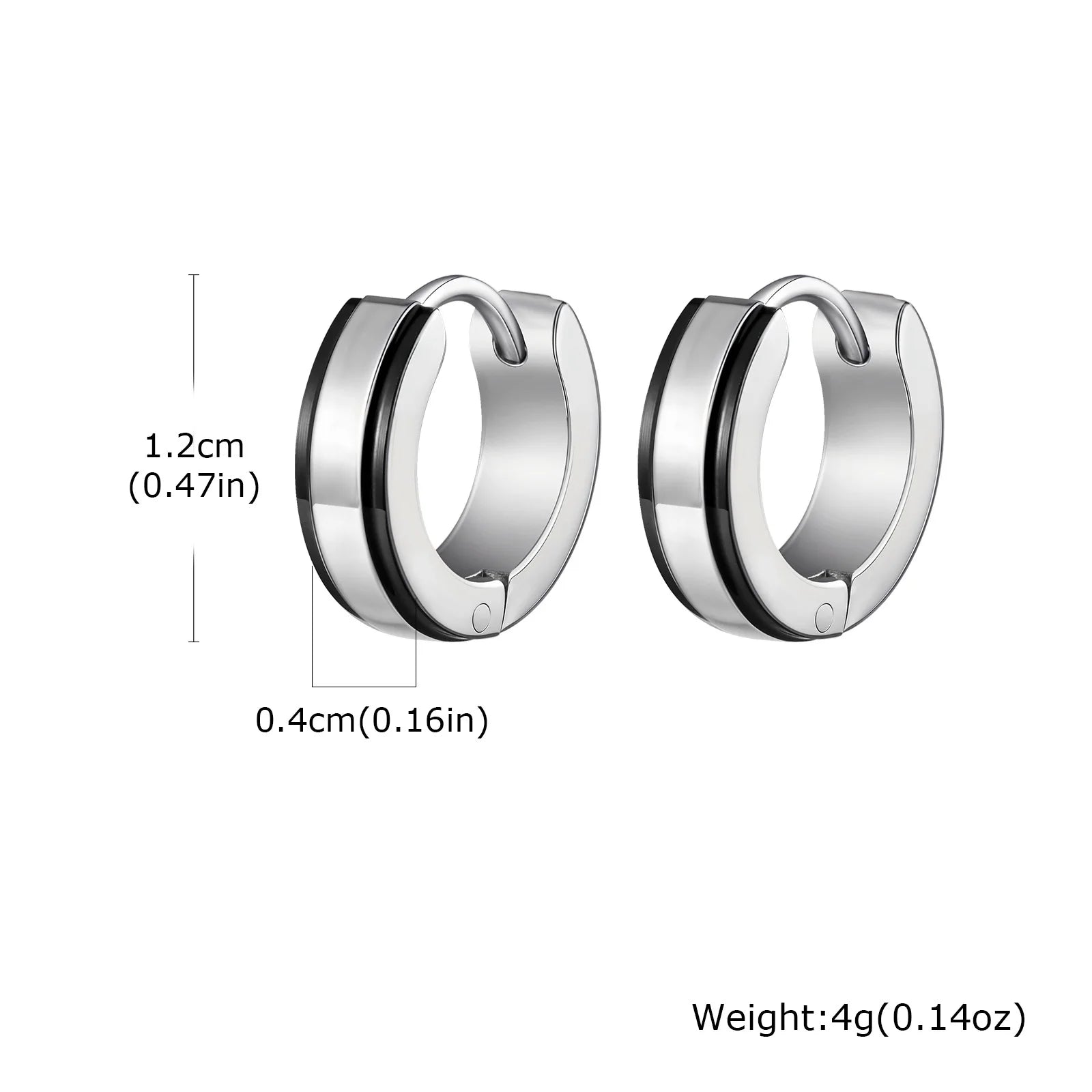 Simple men's stainless steel circle huggies hoop earrings, casual jewelry gift from Memories but Unique, shown in the image.