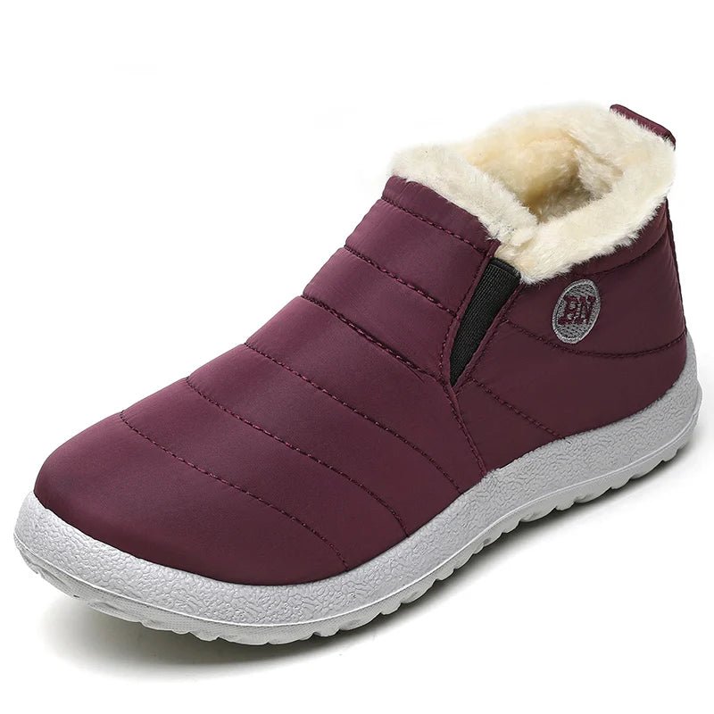 Men's waterproof slip-on winter ankle boots with fur lining, casual snow boots by Memories but Unique, ideal for cold weather.