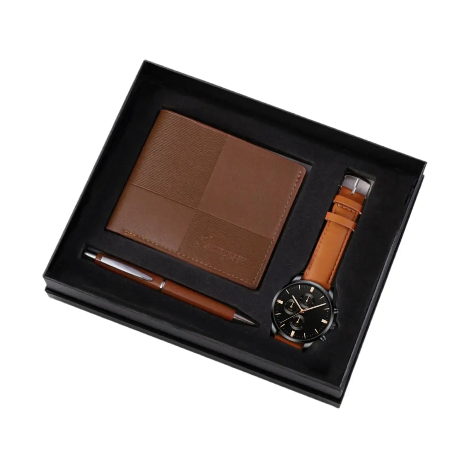 Gift set for men by Memories But Unique, featuring grooming essentials and accessories arranged in an elegant package.