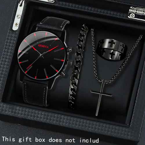 Set of four casual men's quartz watches with PU leather straps from Memories but Unique, ideal gift for men.