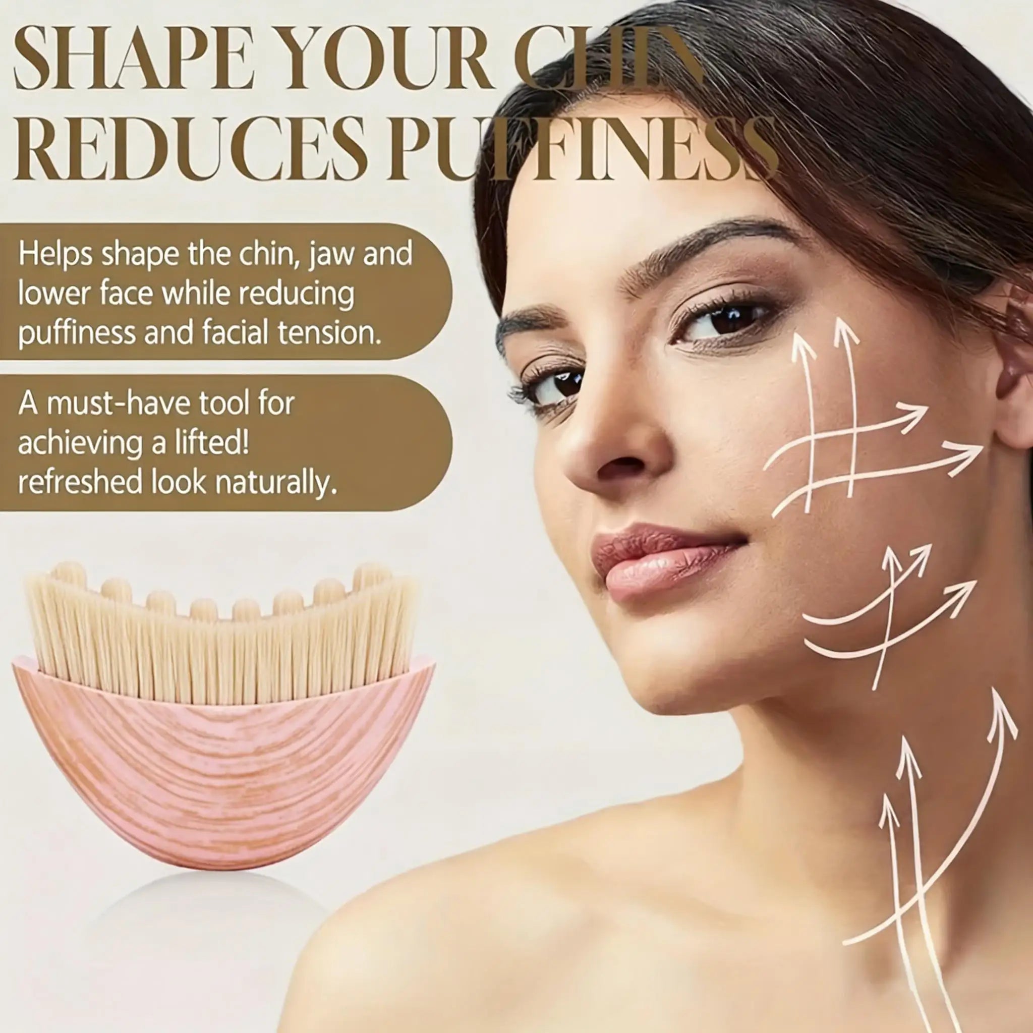 Lymphatic contour face brush by Memories but unique for chin and jawline sculpting, drainage massage, ergonomic skin fitting design.