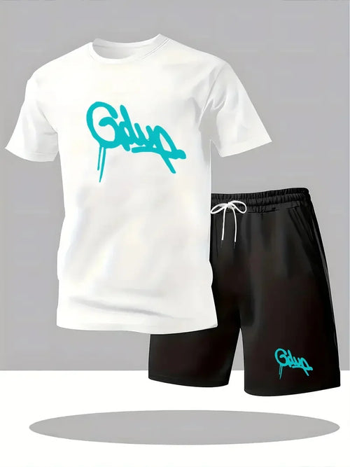 Memories but Unique men's sports shorts and T-shirt set featuring casual, breathable fabric and retro style, two-piece athletic outfit.