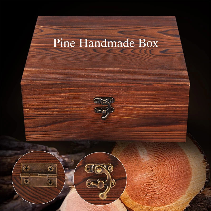 Set of 8 granite whiskey stones with 2 glasses in a wooden box, perfect Father's Day gift for men by Memories but Unique.
