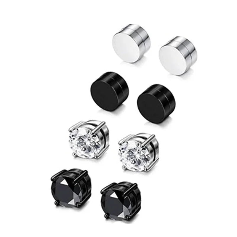 Two punk-style magnetic ear studs by Memories but Unique, featuring cross designs, non-piercing earrings for men and boys.