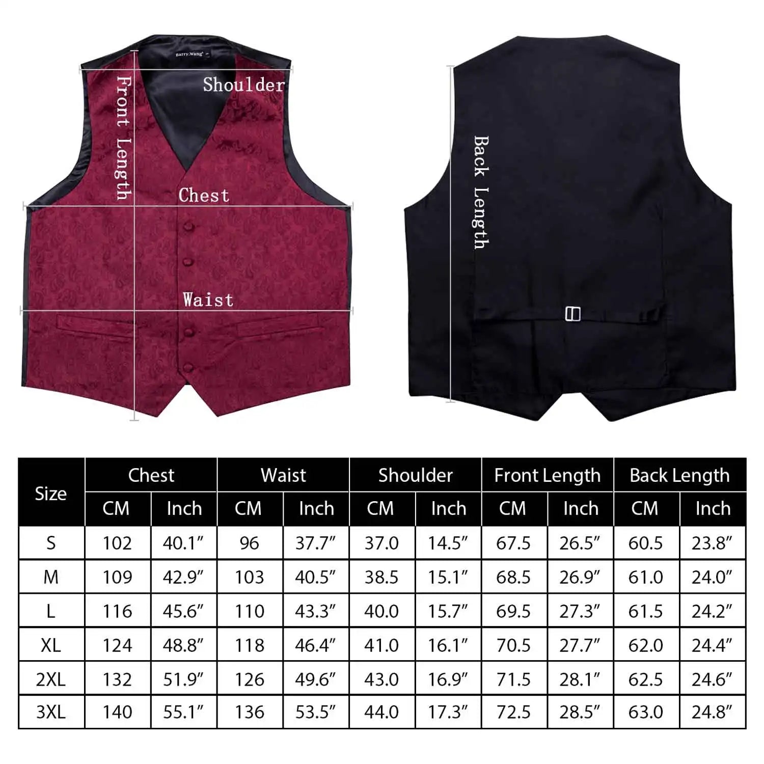 Barry.Wang 100 colors silk men's vest set with paisley floral waistcoat, tie, pocket square, cufflinks, and jacquard design.