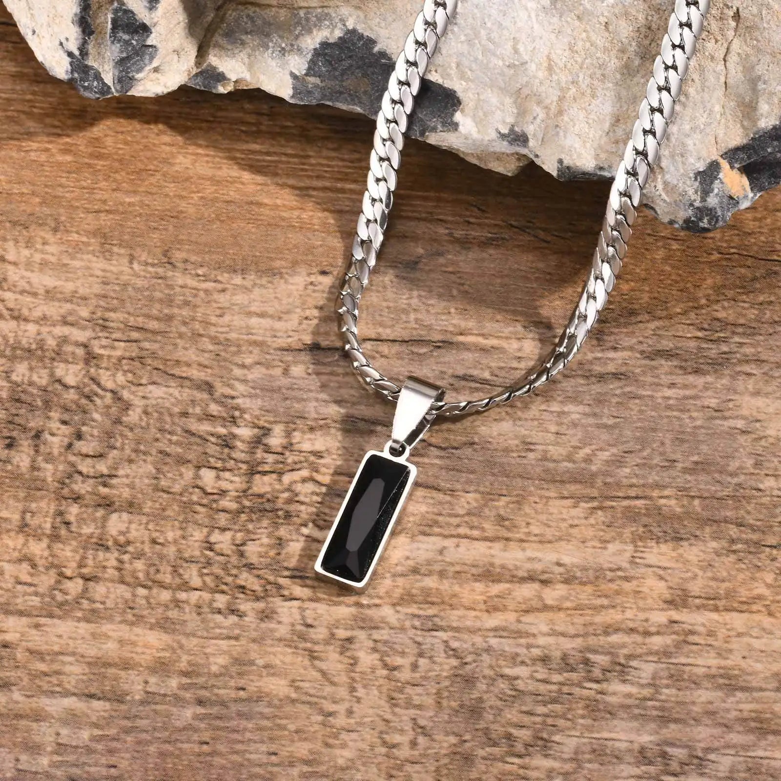 Men's geometric stone pendant necklace with stainless steel Cuban chain, hip hop jewelry style, ideal gift for him or boys