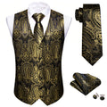 Barry.Wang 100-color silk men's vest tie and cufflink set featuring paisley floral jacquard waistcoat for wedding and business wear
