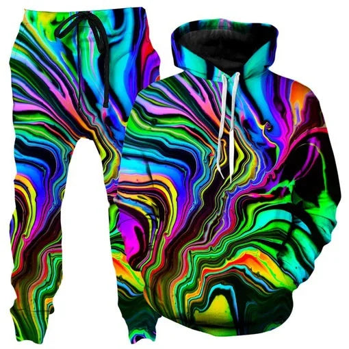 Colorful abstract mandala 3D print hoodie and sweatpants set for men, featuring vibrant design and comfortable outdoor tracksuit style.