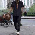 Casual men's short sleeve cardigan and blouse set with pants, summer beach suit, from Memories but Unique, stylish men's fashion ensemble.