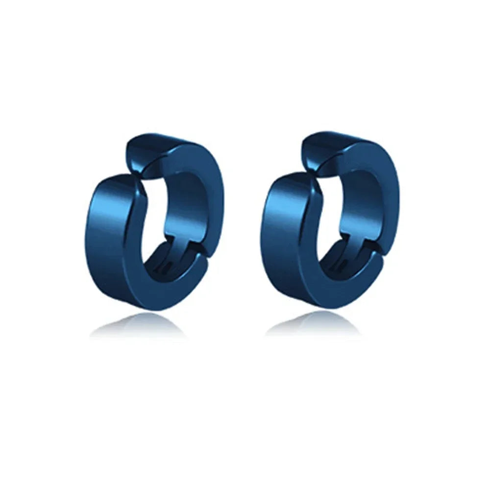 Two pairs of black magnetic ear stud earrings with cross designs, from Memories but Unique, for men, non-piercing fake jewelry.