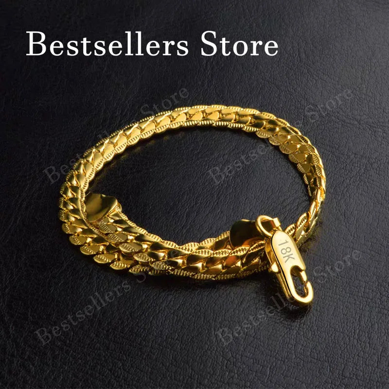 925 Sterling Silver and 18K Gold embossed bracelet featuring a 5mm design, stylish jewelry for men and women, perfect for wedding gifts
