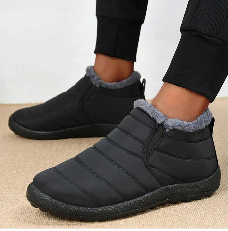 Memories but Unique men's slip-on winter boots with fur lining, waterproof snow boots, ankle design, and casual warm footwear.