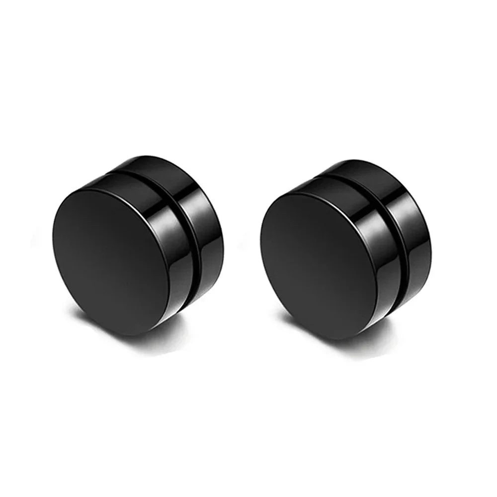 Two pairs of black magnetic ear studs with cross designs, punk style fake earrings for men, non-piercing jewelry gift set