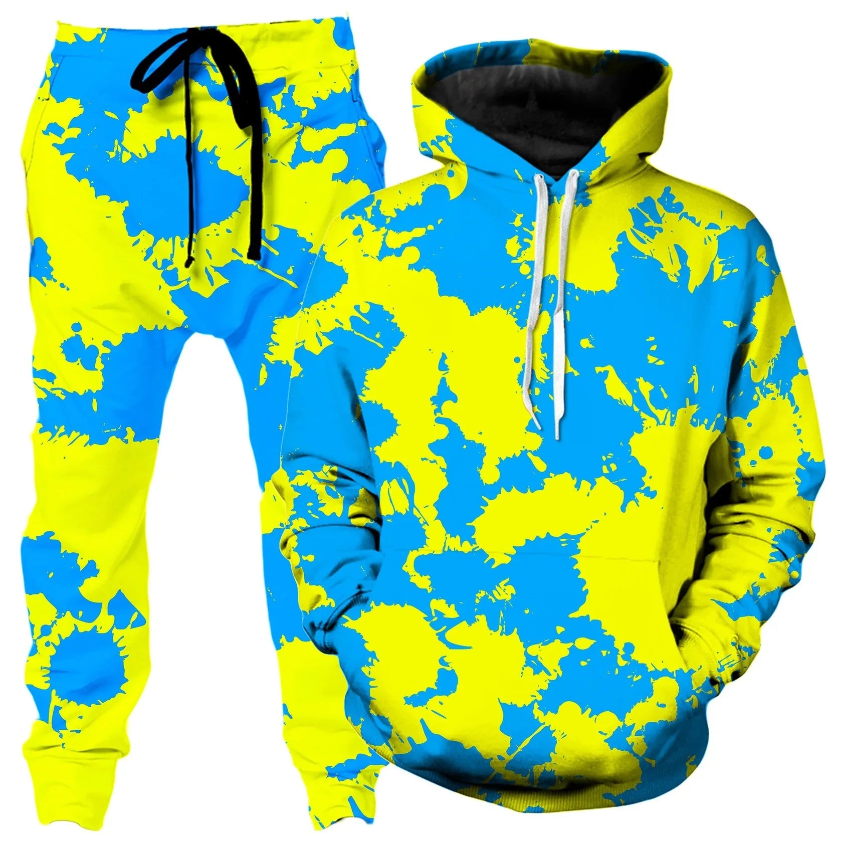 Colorful abstract mandala 3D print hoodie and sweatpants set for men, featuring vibrant designs and comfortable outdoor tracksuit style.