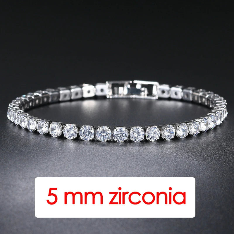 ShineOn Fulfillment men's iced out hip-hop tennis bracelet with 3/4/5mm cubic zirconia crystals, crystal chain on hand, streetwear jewelry