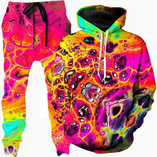 Colorful abstract mandala 3D print hoodie and sweatpants set for men, featuring vibrant designs and comfortable outdoor tracksuit style.