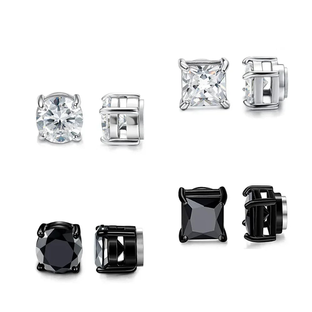 Two pairs of punk-style magnetic ear studs with cross designs, non-piercing, black and silver, by Memories but Unique.