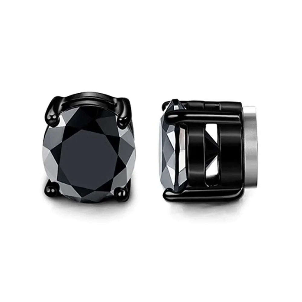 Two pairs of punk-style magnetic ear studs from Memories but Unique, featuring cross designs for men, non-piercing fake earrings.