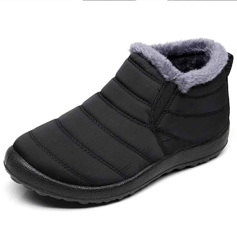Men's waterproof slip-on winter boots with fur lining, ankle height, and casual snow-proof design by Memories but Unique.