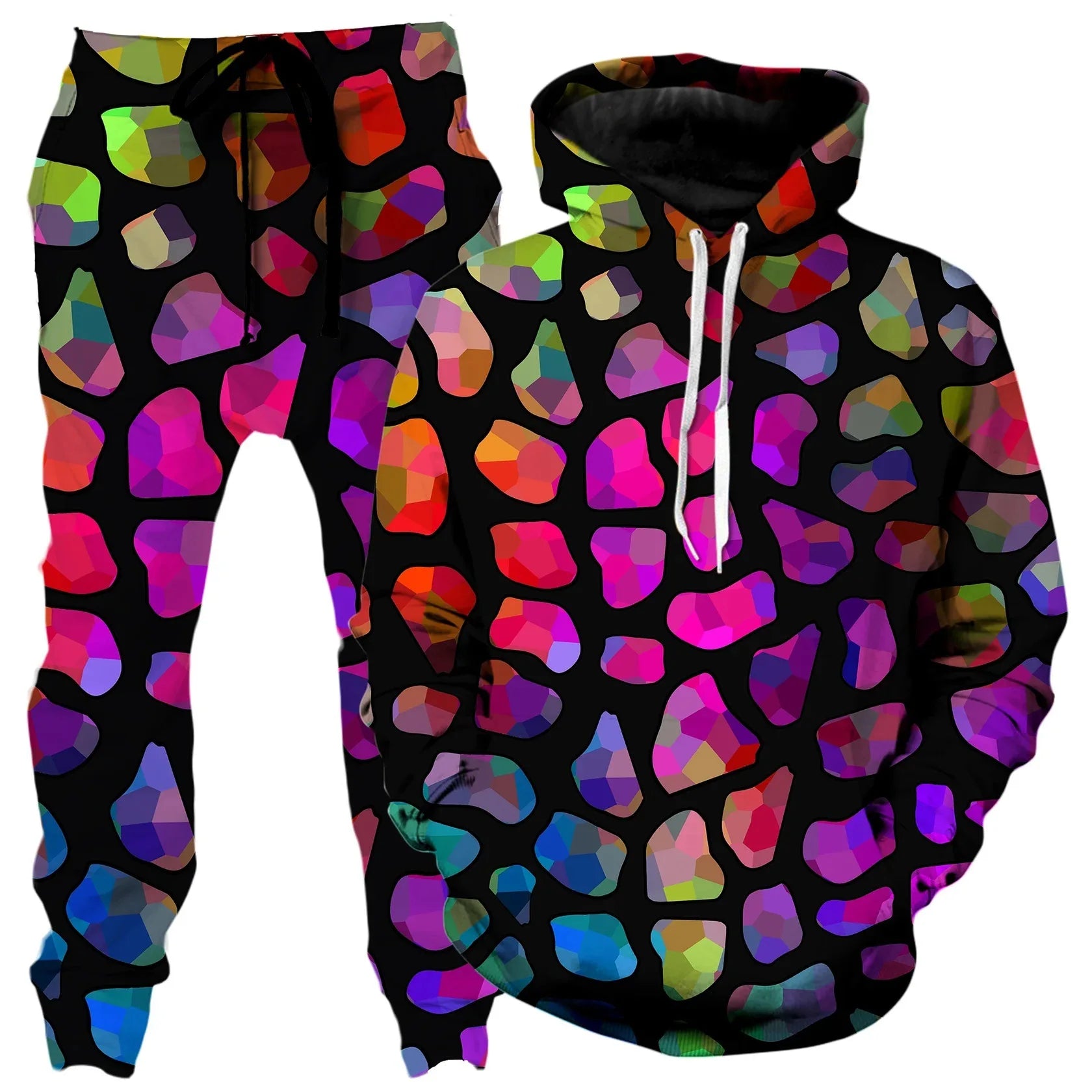 Colorful abstract mandala 3D print hoodie and sweatpants set for men by Memories but unique, featuring vibrant design and comfortable fit.