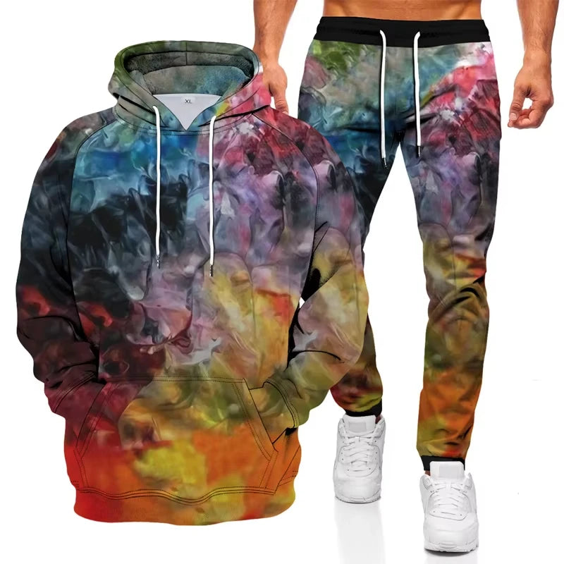 Ink graffiti style 3D printed autumn hoodie and sweatpants men's tracksuit by ShineOn Fulfillment, streetwear with bold graffiti design.