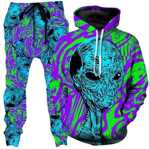 Colorful abstract mandala 3D print hoodie and sweatpants set for men, featuring vibrant design and comfortable outdoor tracksuit style.