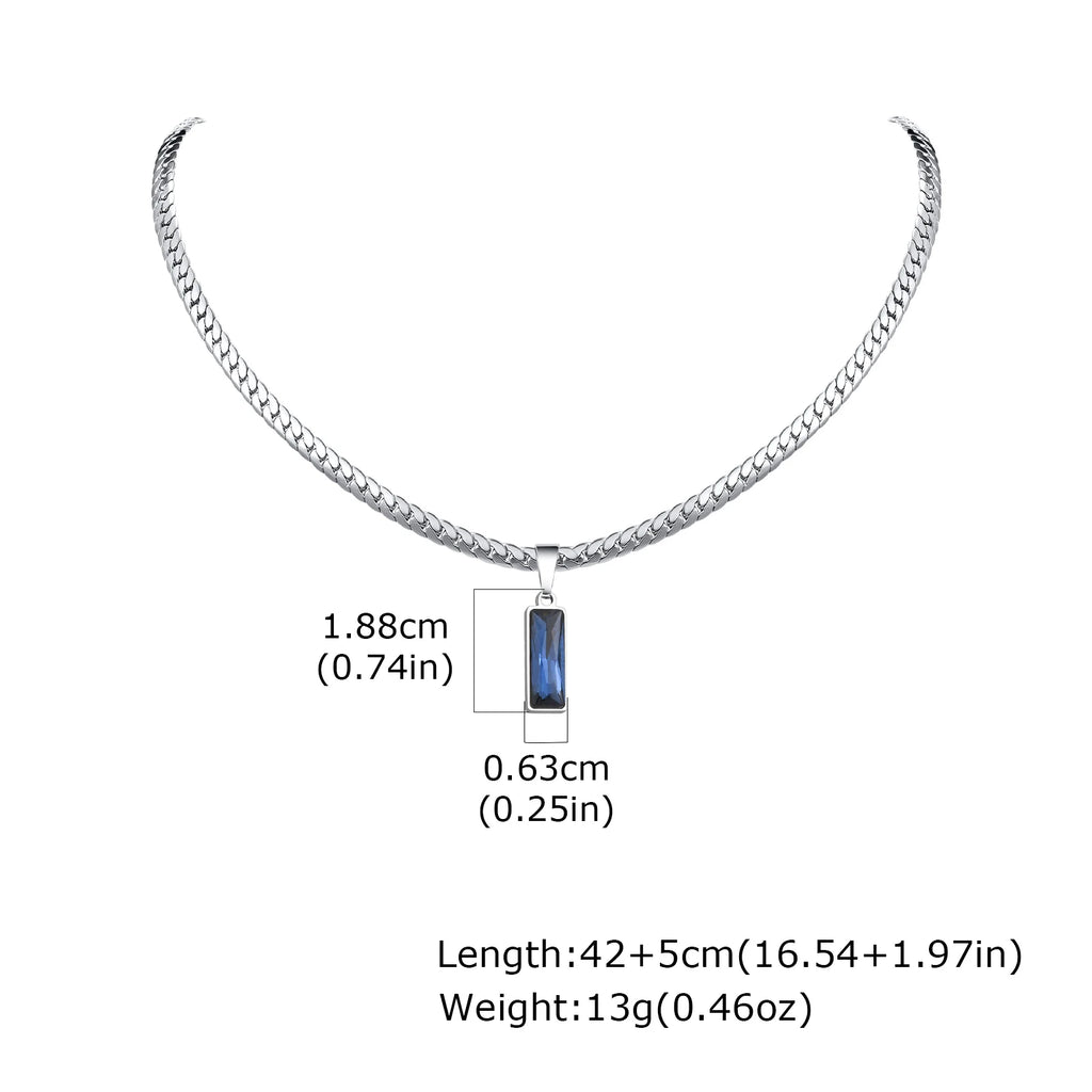 Stylish men's geometric stone pendant necklace with stainless steel flat Cuban chain, hip hop jewelry for men and boys.