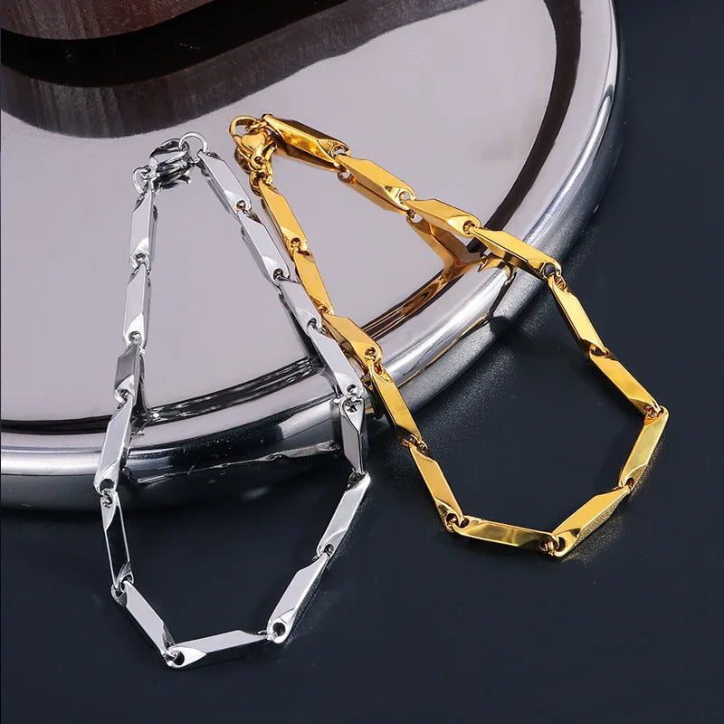 Men's geometric rhombus chain bracelet with stainless steel links, adjustable length, casual style by Memories but Unique.