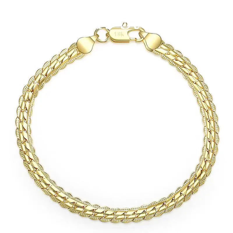 Sterling silver and 18K gold embossed bracelet with 5mm width, suitable for men and women, elegant jewelry for weddings or gifts.