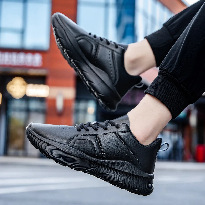 Zen men's lightweight leather walking sneakers with non-slip soles, ideal for jogging and casual leisure footwear.